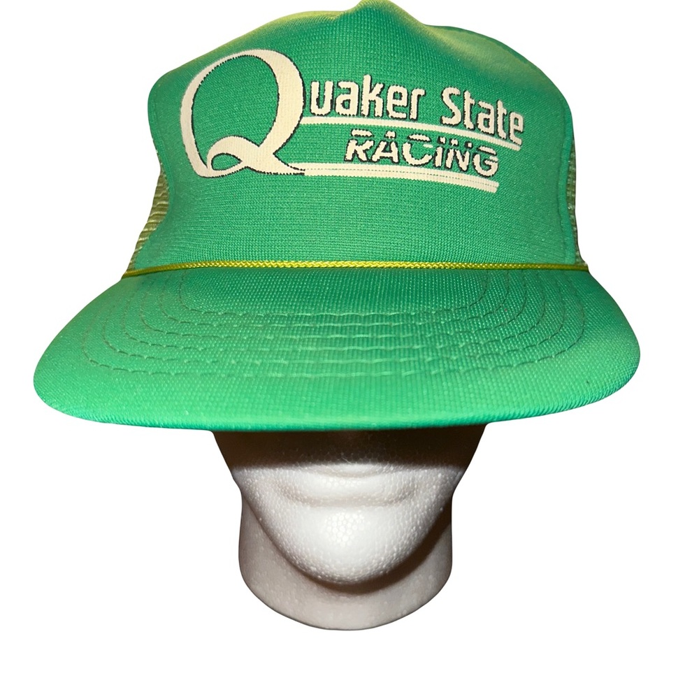 Vintage Quaker State Racing Green Mesh Foam Front Snap back Hat Baseball Cap